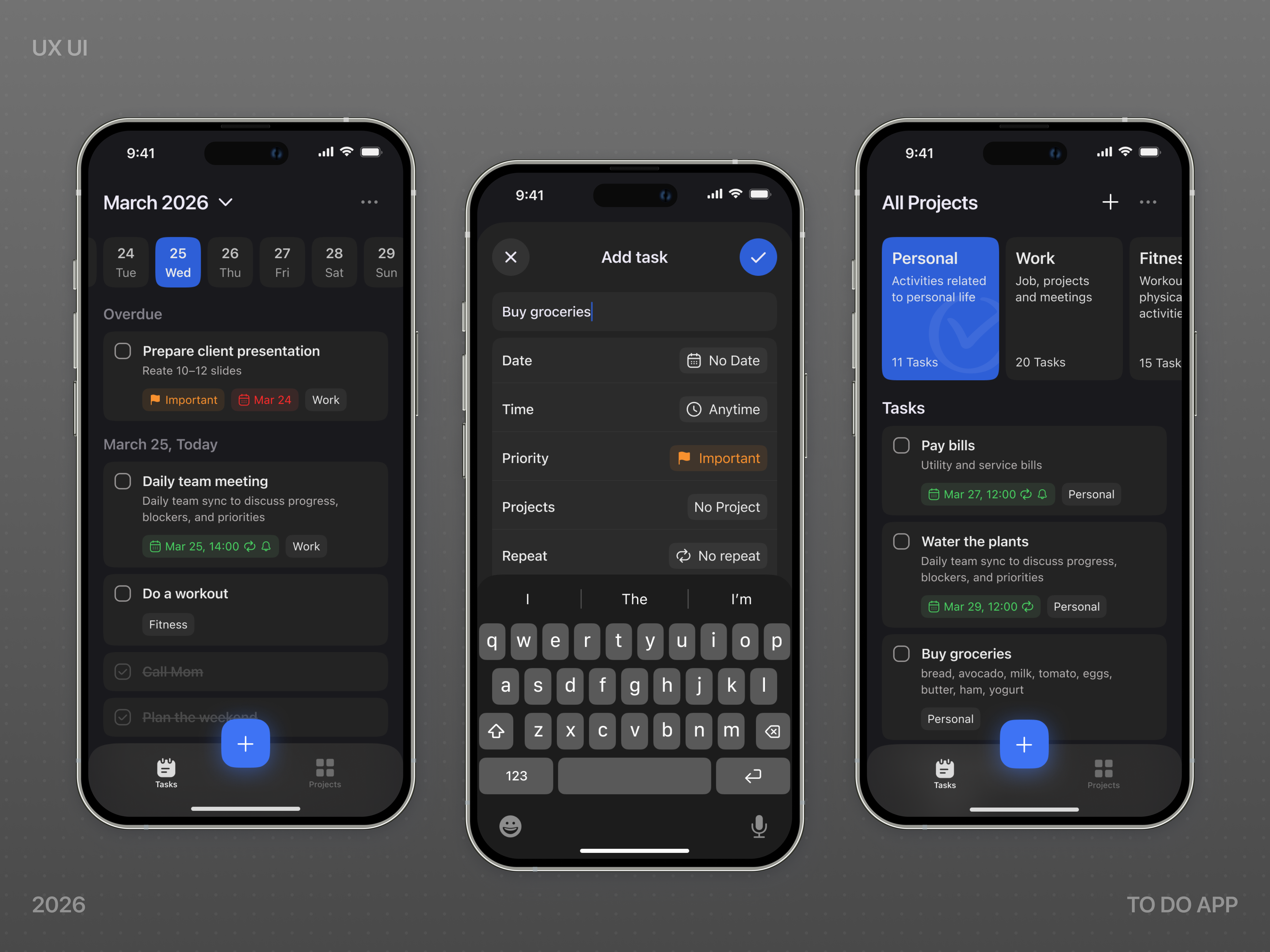 Task Manager App — Clean UI Concept dark ui design do ios mobile app design task task manager todo ui
