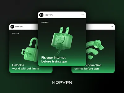 3D Visual System | HOP VPN app app design cards graphic design internet mobile app design social media post vpn vpn app website