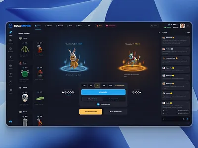 BloxEmpire - Roblox Crypto Casino blockchain casino crash crypto dashboard design gambling game gaming graphic design illustration live chat live history mines plinko roblox robux roulette upgrade upgrade game