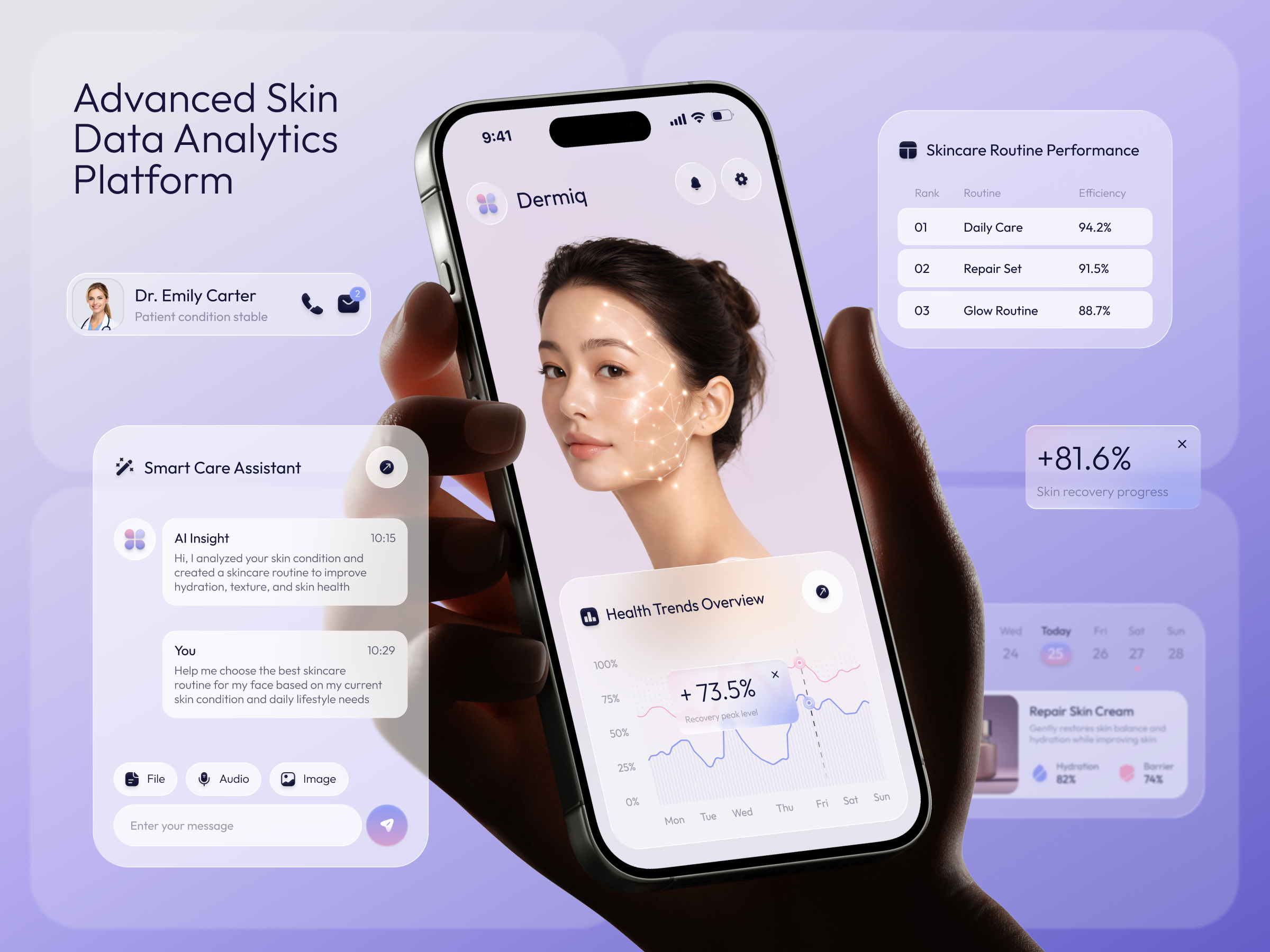 Dermiq | Advanced Skin Data Analytics & AI Dermatology Platform ai health app b2b saas application beauty tech uiux dermatology app digital health app health dashboard health tech uiux health uiux kpi dashboard app medical diagnostics ui medtech application skincare analytics skincare app telemedicine app ui wellness uiux design