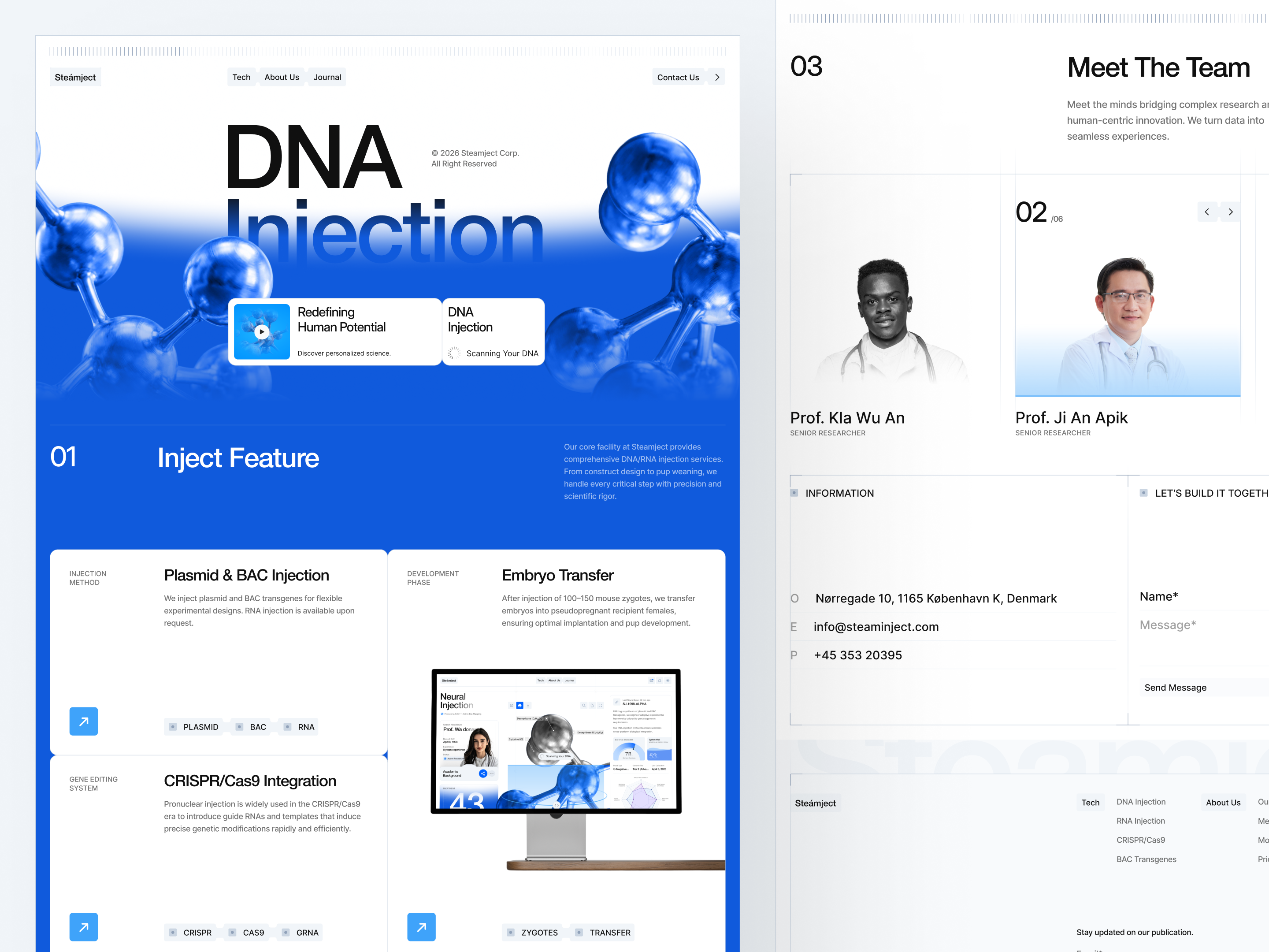 Steamject: DNA Injection - Website Landing Page biological biotech branding cleandesign dna graphic design home page interface landing page medical science startup ui ux web web design website