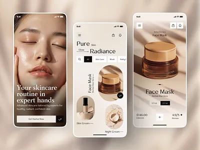 Skincare Products Mobile App Design beauty app beauty branding cosmetic ui ecommerce app luxury design minimal ui mobile ui modern ui product showcase skincare app skincare routine ui design uiux user interface web app