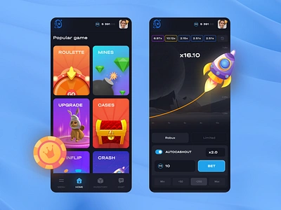 BloxEmpire - Roblox Crypto Casino / Mobile Version blockchain cases casino crash crash game crypto gambling game gaming home page illustration mines mobile game mobile ui plinko roblox robux rocket thumbnail tower