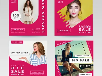 Fashion Sale Social Media Templates advertisement banner big sale clothing discount fashion female layout marketing model new arrivals pink promotion sale shop now shopping social media square template woman