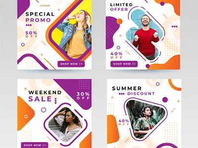 Colorful Promotional Social Media Sale Banners Template advertisement banner deal discount ecommerce limited marketing offer percent promo promotion retail sale shop shopping social special summer template weekend