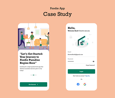 Case Study - Foodie App app branding busines case study dailyui design dribbble figma food food app graphic design illustration logo mobile application popular trending ui ux visual design