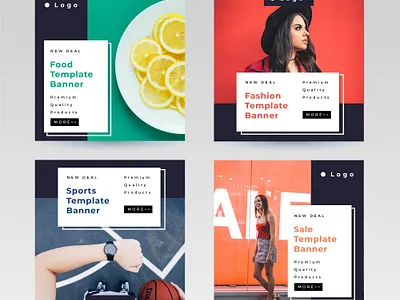 Square Social Media Template Banner Set advertising banner branding colorful design fashion food layout marketing media minimal mockup promotion sale social sports square template template set vibrant