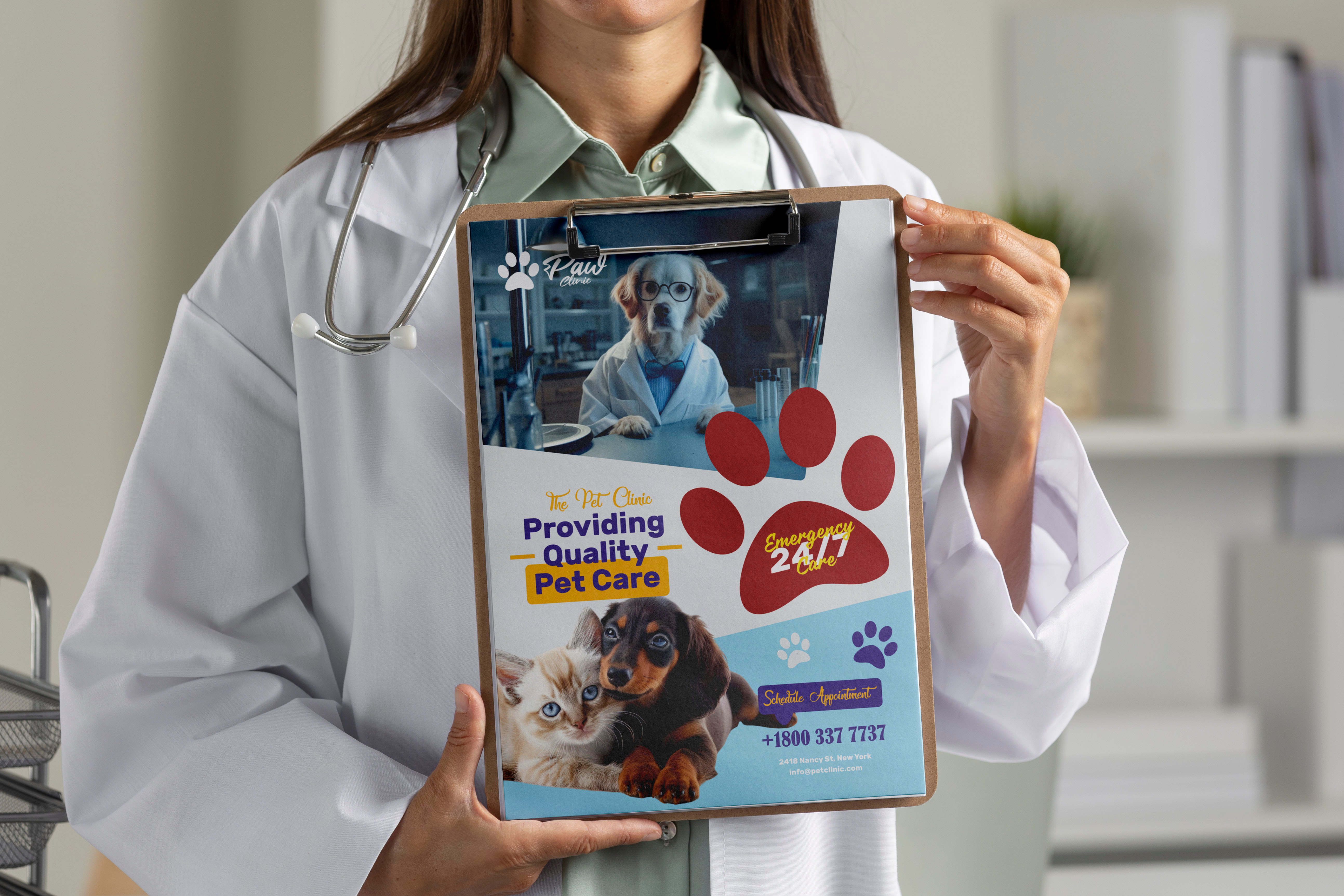 Paw Clinic – Pet Care Flyer Design adobe photoshop animal care branding business flyer creative design flyer design graphic design healthcare design medical flyer minimal design modern design pet care pet clinic poster design print design promotional design service flyer typography veterinary veterinary clinic