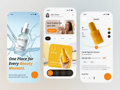Glow Beauty – Skincare App UI ai skincare app app design beauty beauty app clean ui cosmetic e commerce home mobile app modern ui onbording overview popular product product design skincare ui design ux ux design