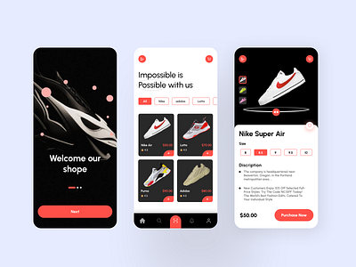 Shoes Nike Shoes - App Design apps branding clean concept design minimal mobile mobile app mobile ui new ui nike nike air nike app product design shoes shoes store ui ui deisgn ux