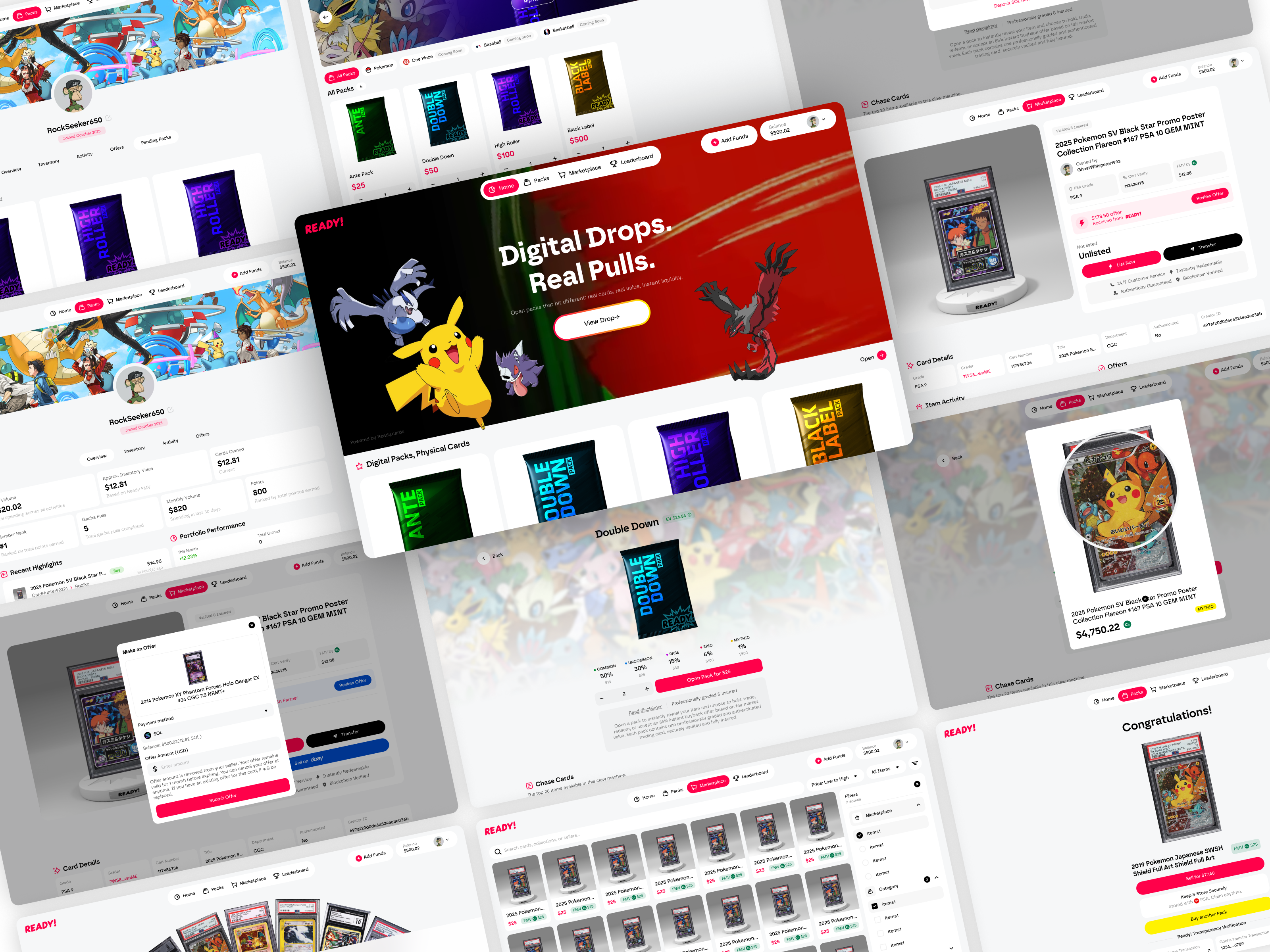 Ready! Cards | The Card Marketplace | WebApp 2.0 Light Theme bitcoin blockchain branding btc card crypto dashboard design homepage landingpage marketplace minimal minimalist nft platform pokemon ui web3