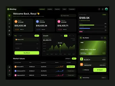 Crypto Dashboard UI – Dark Mode Finance App crypto crypto dashboard dashboard finance dashboard fintech fintech ui saas trading dashboz ui design ux design