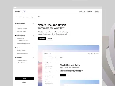 Notate - Webflow Documentation Template api documentation changelog docs documentation documentation design documentation template minimal changelog minimal docs minimal documentation minimalism minimalist simple documentation web design webflow documentation