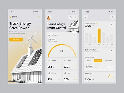 Solar Power Management Mobile App clean ui minimal ui mobile app design mobile ui modern app modern ui power management smart energy solar app solar energy ui uiuxdesign