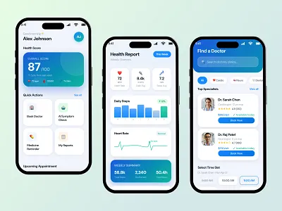 Health Tracking & Doctor Booking App appdesign appointment booking doctor appointment doctor appointment app doctor finder fitness app fitness tracking app health app design health insights health monitor healthapp healthcareui kazi sowrov medical app product design uidesign uiux userinterface wellness app design