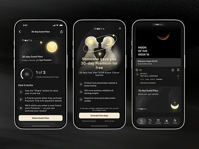 Refferral - invite friends ai astrology design guest pass illustration invite friend ios mobile app moon refferral ui ux