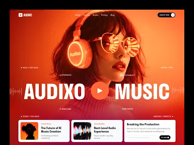 Audixo – AI Music Creation Website | UI UX Design ai audio tool ai music ai music app ai music creation ai music creation website ai music generator ai music too ai music website ai music website design artificial intelligence digital audio header hero section music creation design music tech ui music tool spotify ui ux ui ux design