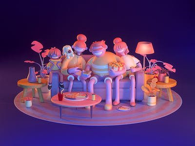 Family Apple 3d apple c4d character design family illustration night people vago