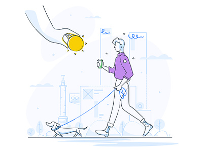 GatherContent – Out of the office thinking animal brand character city collaborate content data dog gathercontent illustration landscape minimal product sunshine walk