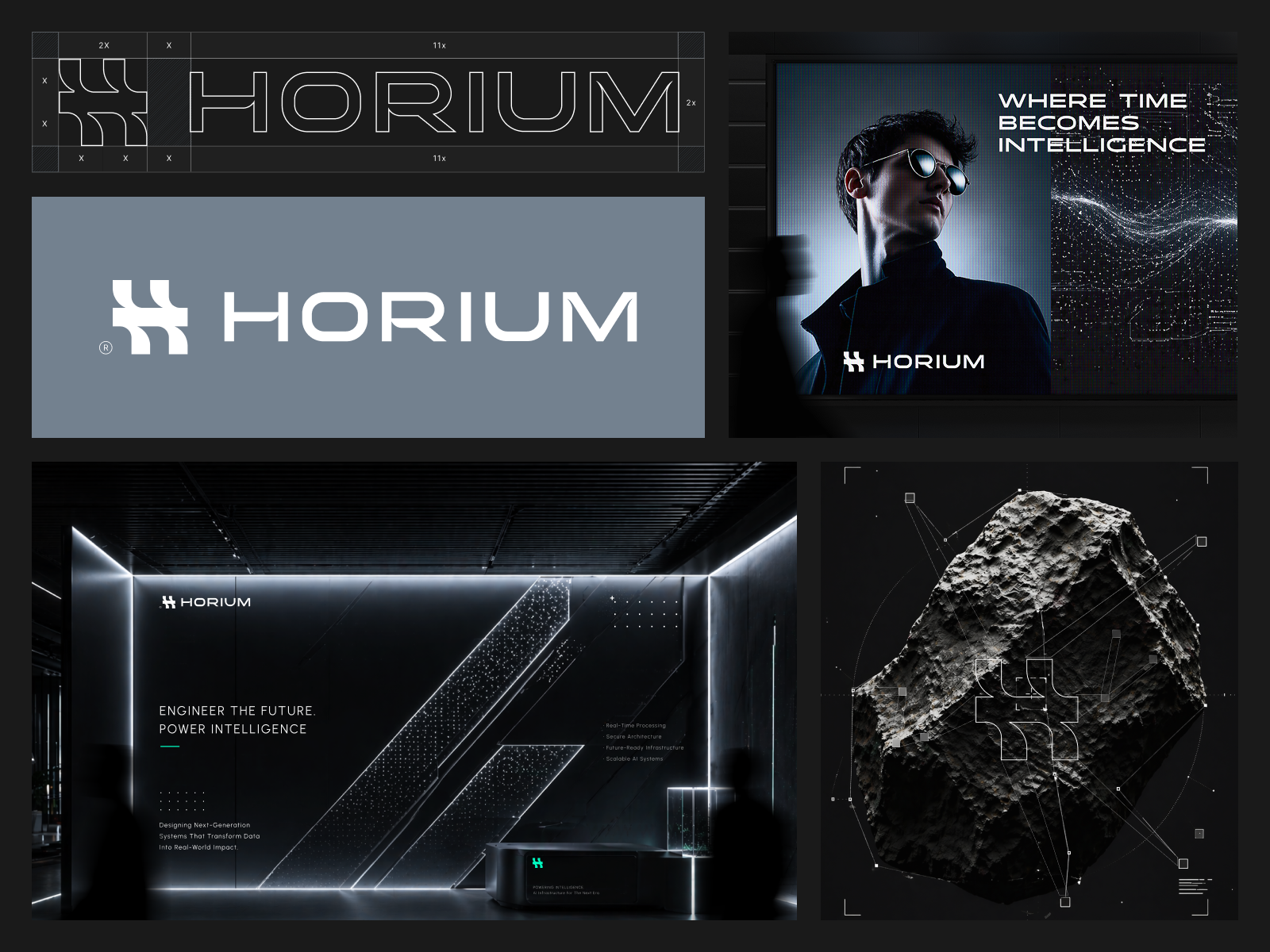 Horium Branding abstract ai brandidentity branding fintech futuristic geometric hlogo logo logodesign minimal modern monogram premium saas symbol tech technology typography visualidentity