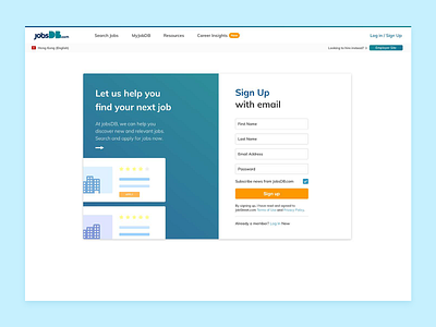 JobsDB sign up page branding design interface typography ui ux