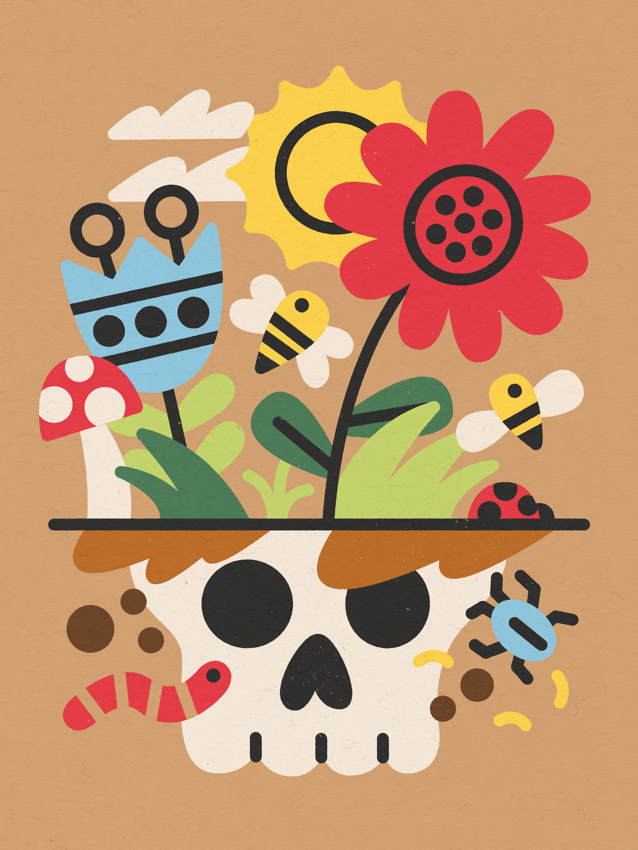 Spring has sprung 🌸 art bugs flowers fun illustration skull spring texture vector