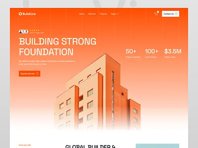 BuildLine - Construction company website agency work branding business website clean website construction website corporate website digital design hero section landing page minimal ui modern ui real estate ui real estate website service website ui design uiux ux design web design webflow website header