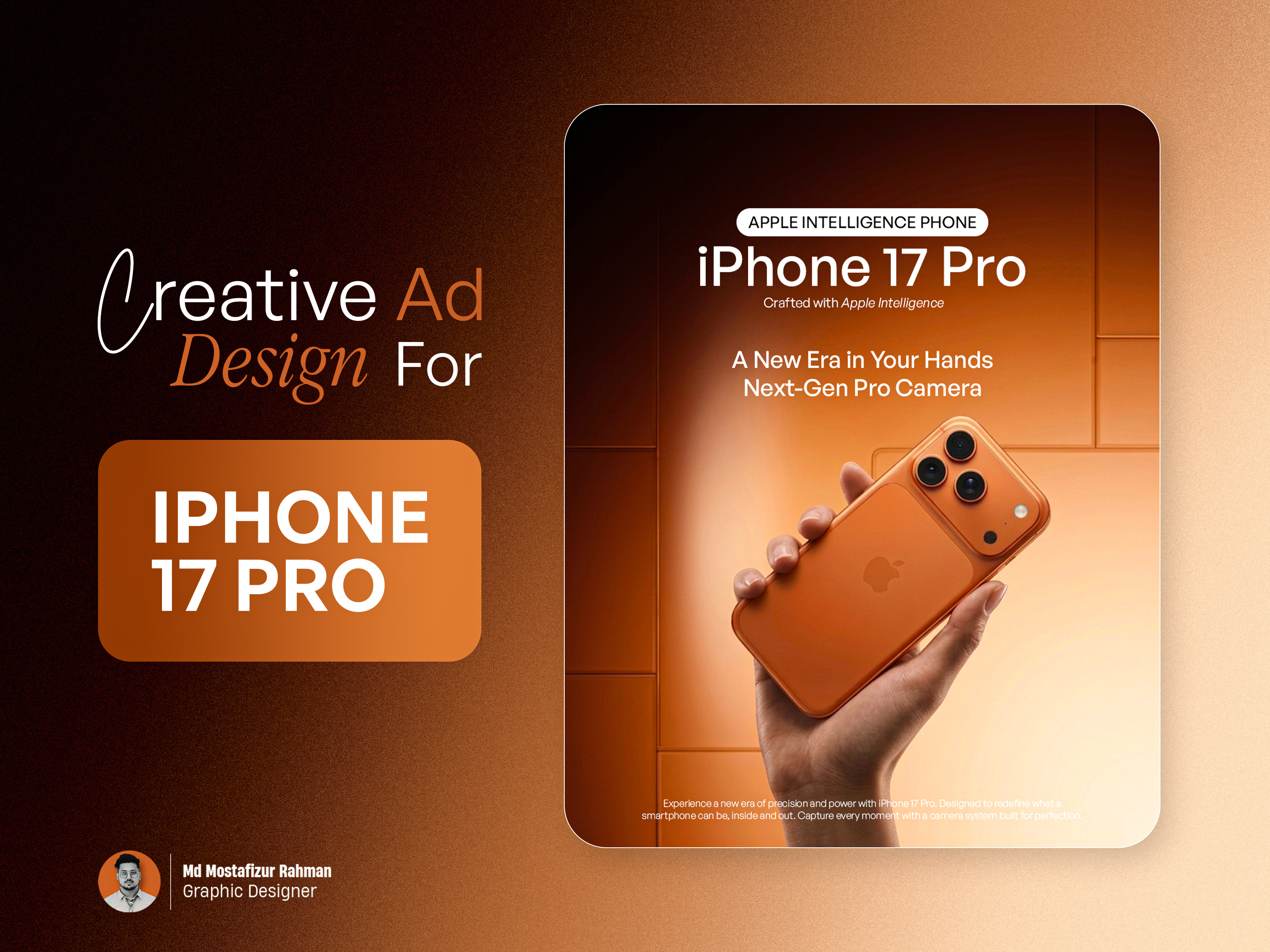 iPhone 17 Pro Ad Design — AI Image + Photoshop aiandphotoshop aigraphicdesign branding brandingdesign creativeadconcept graphic design iphone17pro photoshopdesign productadvertising