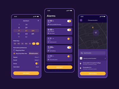 Location-based Alarm App alarm android app design ios location map ui ux ux design