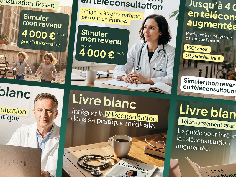 Tessan — Ads Google | Campagne de téléconsultation ad design advertising ai branding creative direction digital ads digital design figma generative ai google ads marketing photoshop product design social media ui ux visual design
