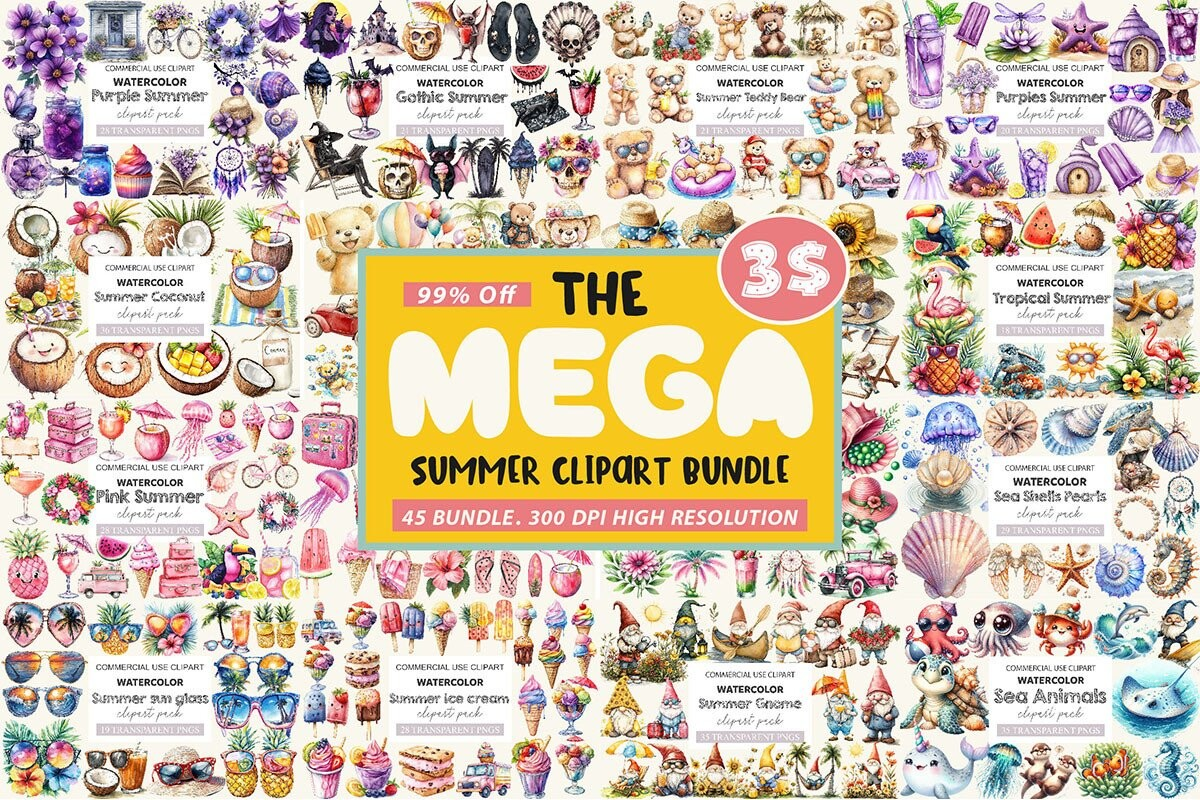 Example of The Mega Summer Clipart Bundle