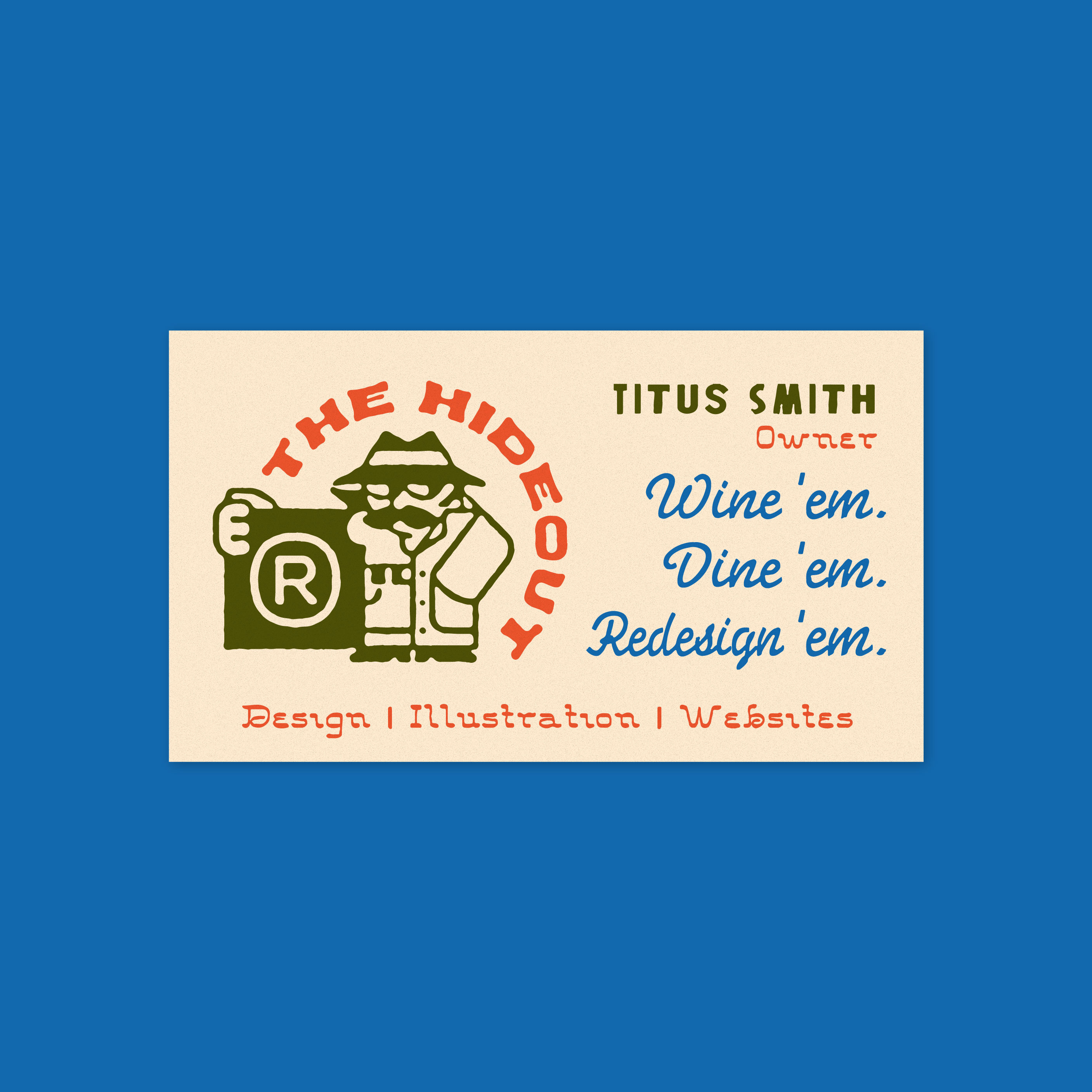 The Hideout Biz Card badge brand branding business card design graphic design icon identity illustration lettering logo type
