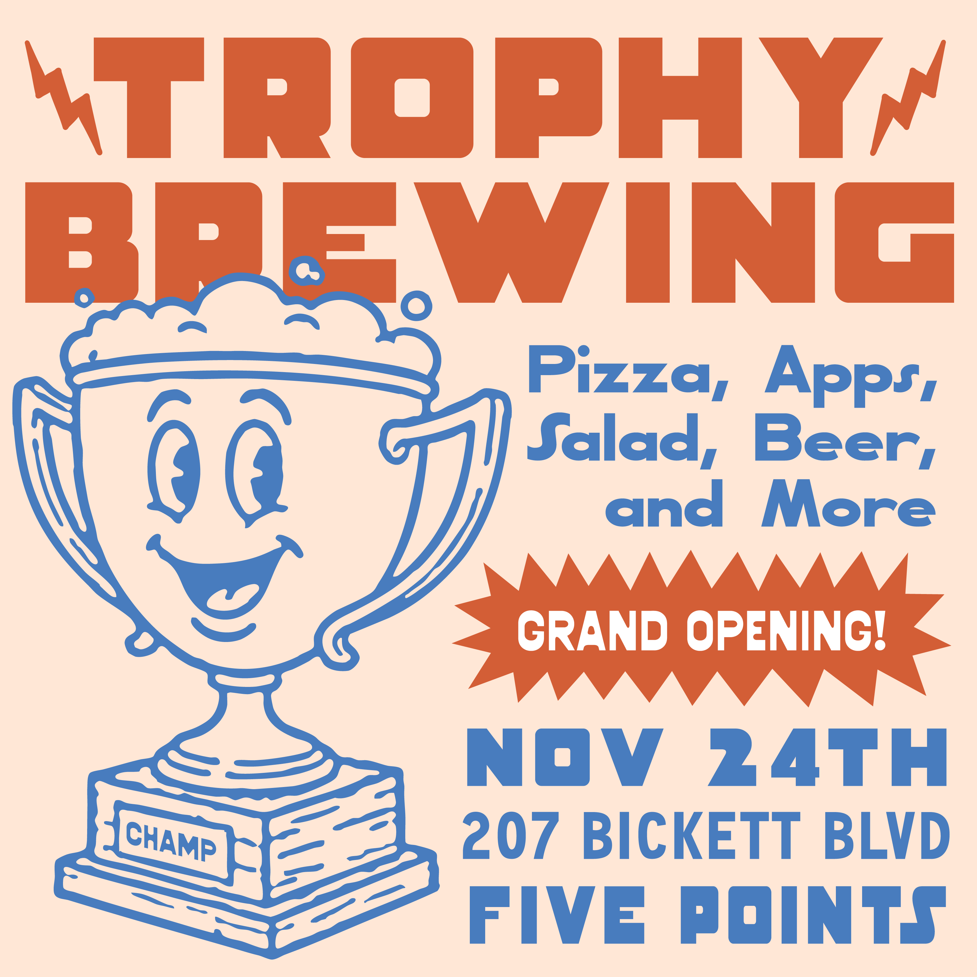 Trophy Brewing 5 Points Grand Opening branding design graphic design illustration lettering linework logo type