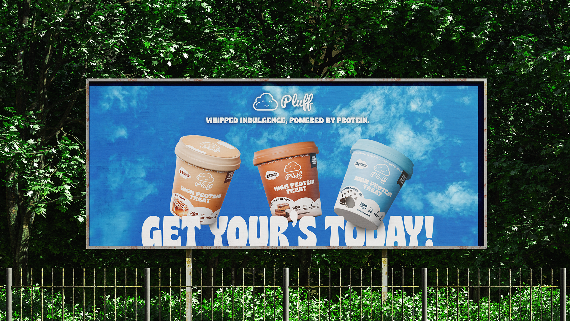 Pluff Protein Snack Brand Identity & Packaging System 3d render art direction brand identity branding cpg creative direction fitness branding label design modern packaging packaging design product design product packaging product visualization protein packaging supplement design visual identity