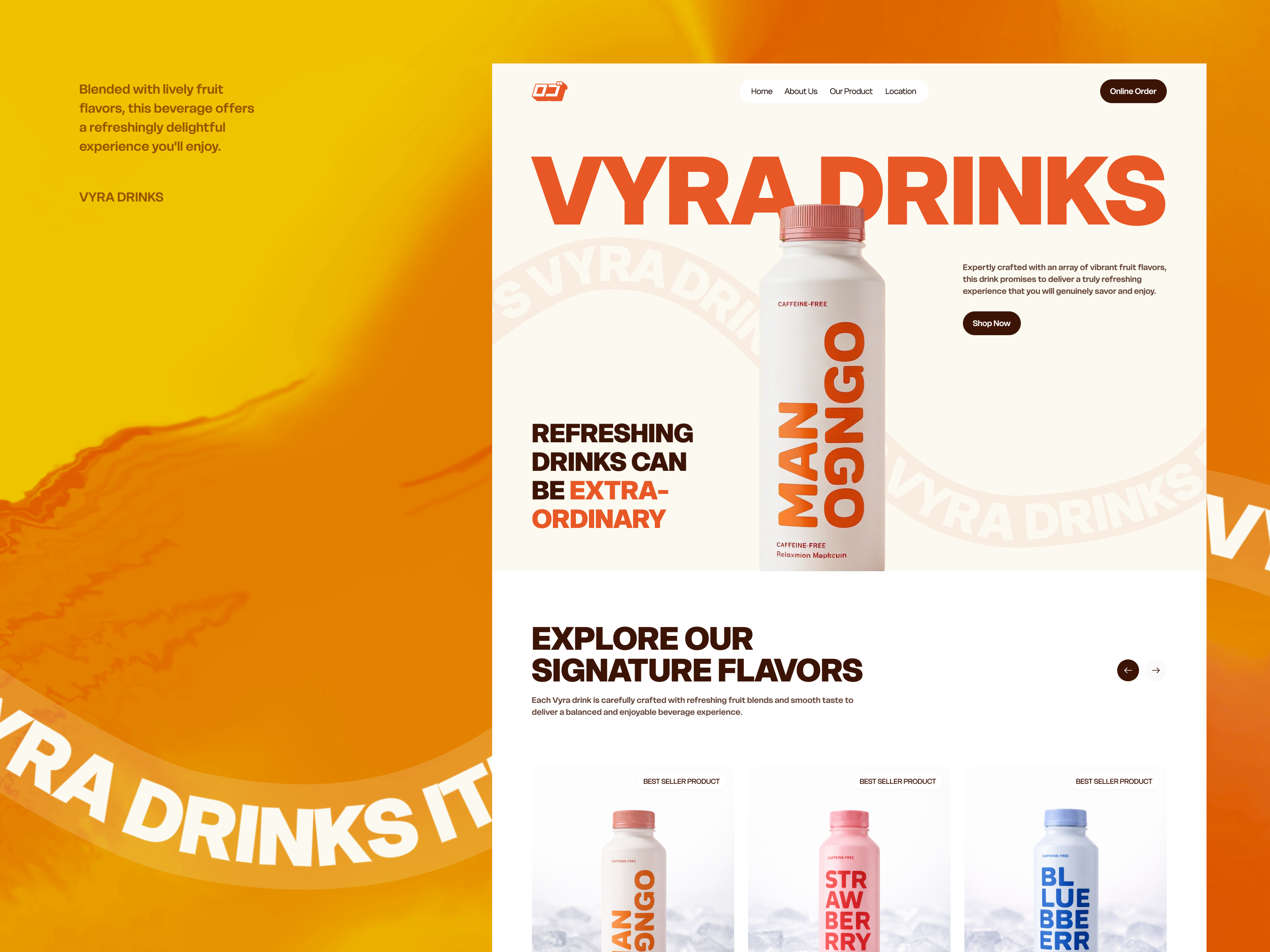 VYRA DRINKS - E commerce Landing Page beverage boldtype branding cleanui drinkbranding ecommerce editorialdesign herosection landingpage layoutdesign minimaldesign modernui packagingdesign premiumdesign productdesign typography ui uiux visualdesign webdesign