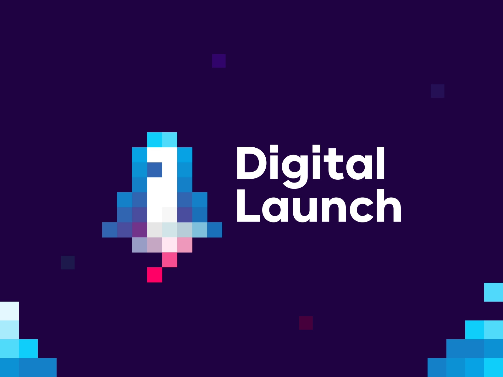 Digital Launch marketing agency logo design: rocket from pixels advertising agency digital digital marketing launch launcher launching logo logo design marketing agency online advertising online marketing pixel pixel art planning rocket smm social media marketing space strategy
