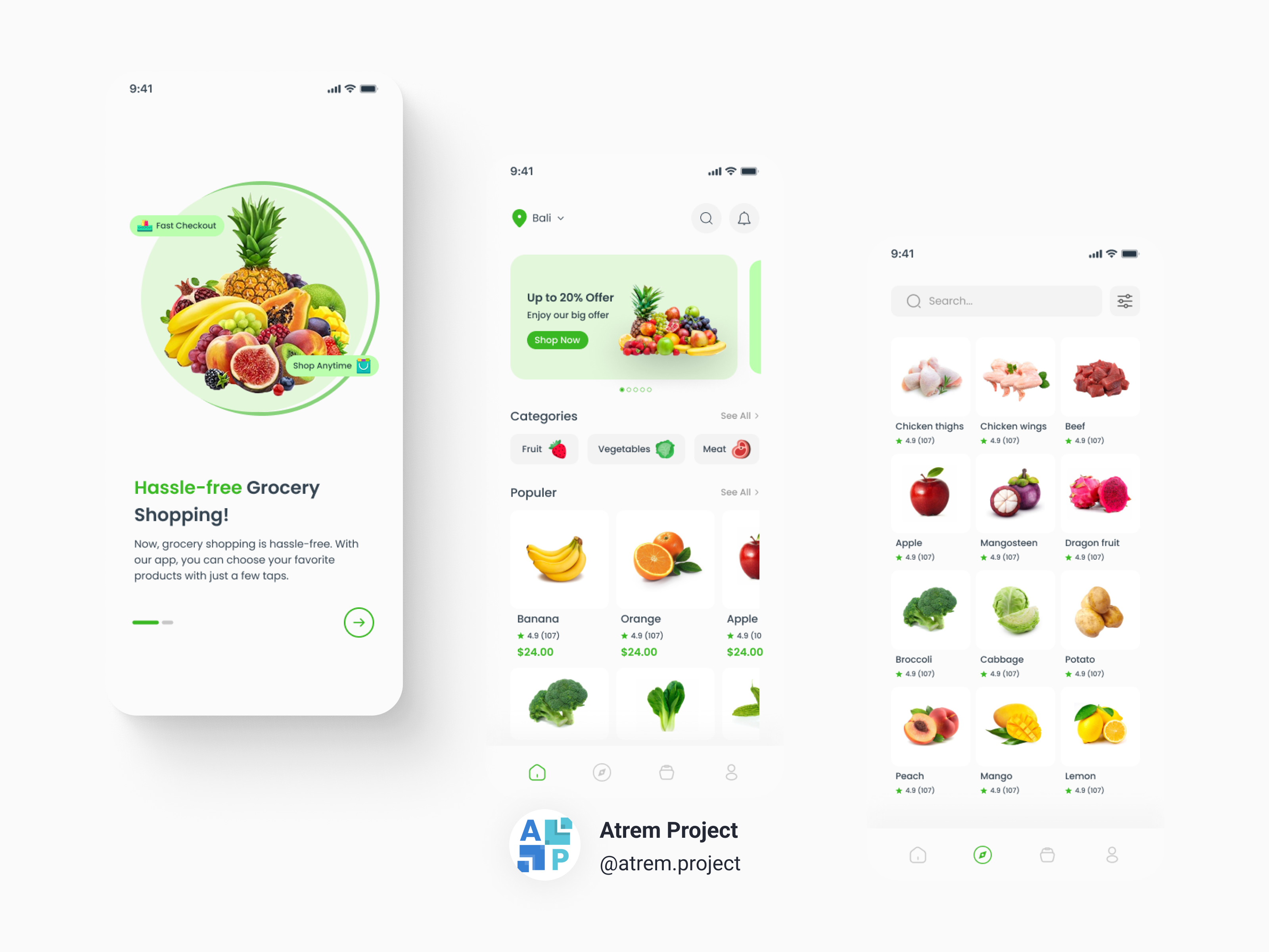 Fruit Ecommerce App - Mobile App UI | Atrem Project atrem project dashboard figma landing page mobile app ui uiux user interface ux web design
