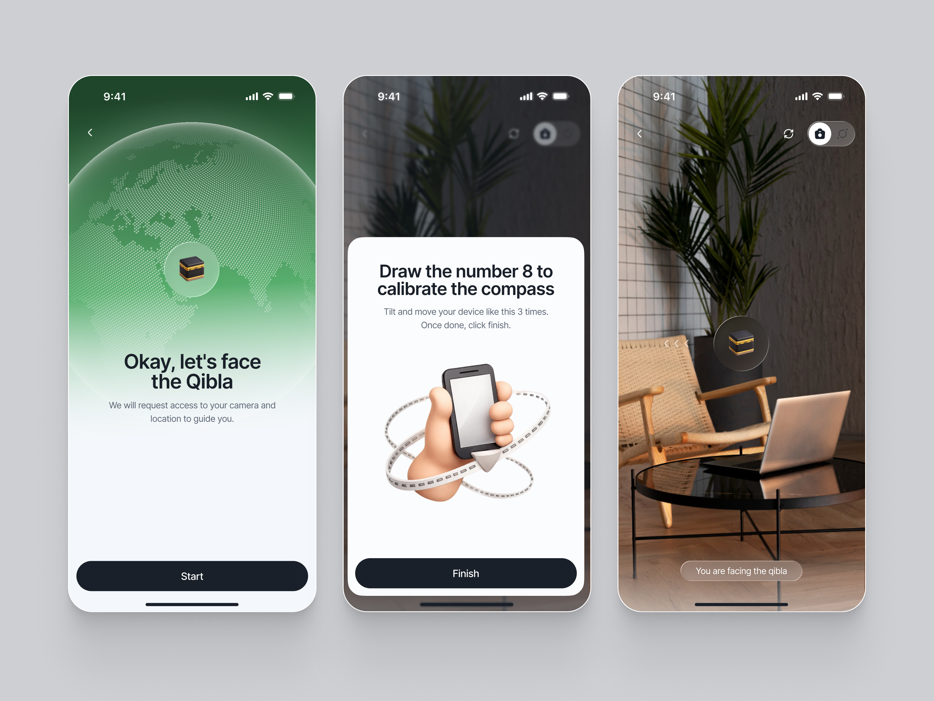 Iqraa - Qibla Finder Screen app design clean interface educational app faith app habit tracker islam islamic app minimal ui mobile mobile ui modern mobile design muslim progress screen qibla quran app quran reading recitation app spiritual app ux design verse reader