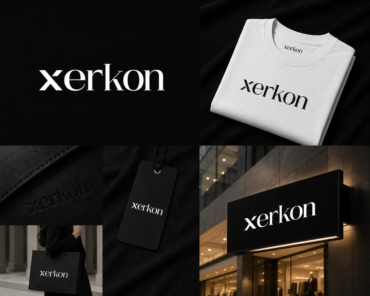 XERKON — Modern Streetwear Logo Design bold lettering brand presentation. clean aesthetic clothing brand identity corporate identity fashion mockup graphic design high end fashion lifestyle branding logotype luxury branding minimalist logo modern typography monochrome design premium apparel sleek wordmark streetwear aesthetic swiss style design timeless branding visual identity