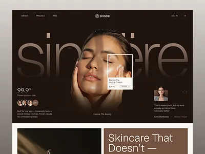 Sincere: Skincare Header Website Design aesthetic beauty branding clean exploration header hero design homepage landing page minimal selfcare skincare ui design uix web web design website