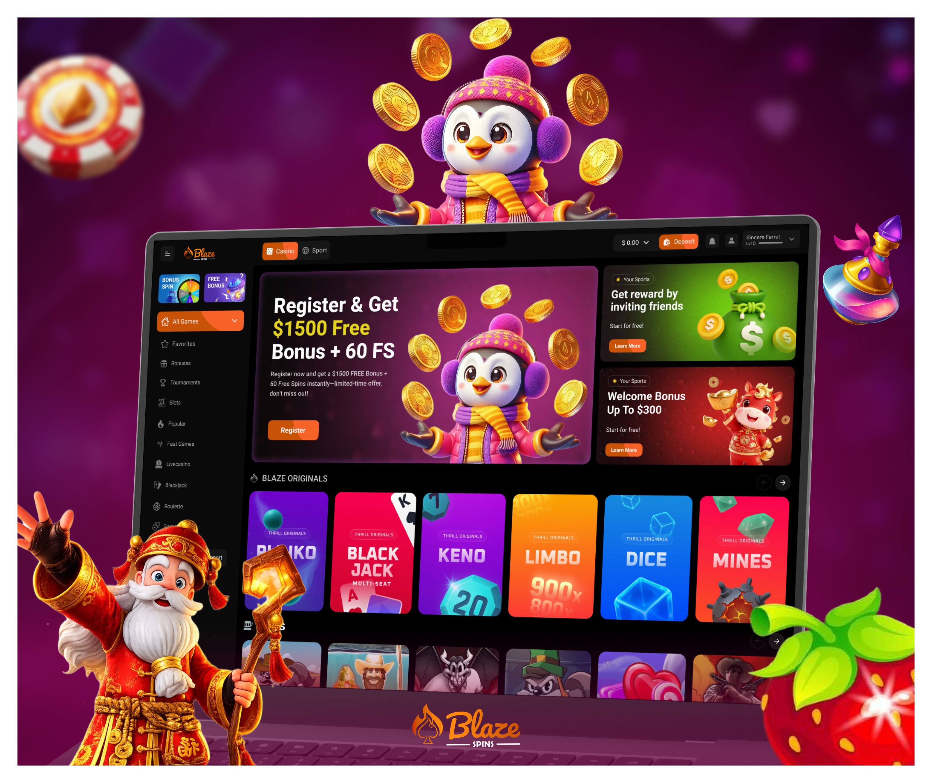 Example of Blaze Casino – Premium Gaming UI & 3D Hero Design