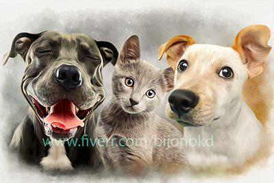 Digital Pet Portrait animal cat digital art digital painting dog oil painting petportrait portrait portrait painting realistic drawing