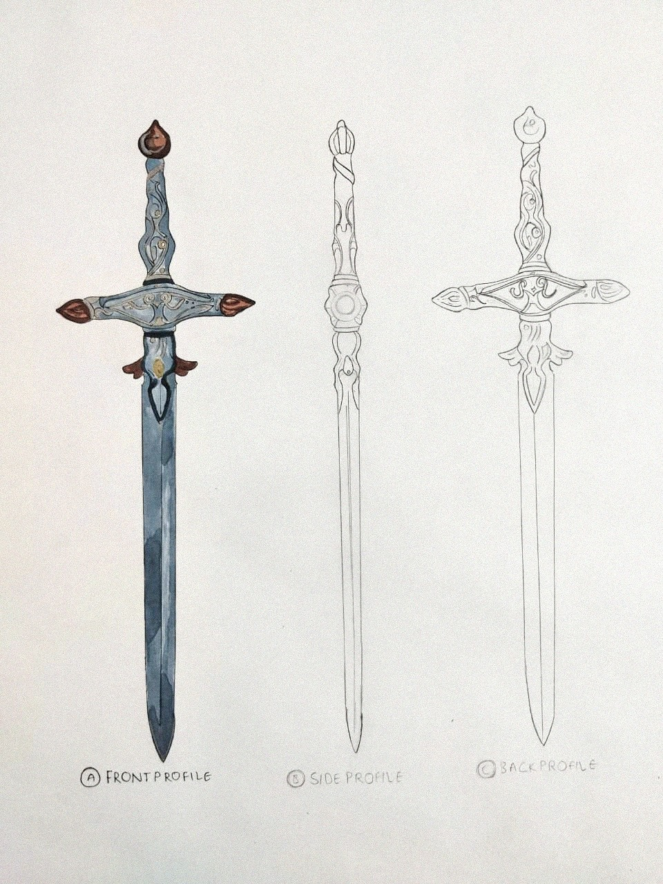 prop design exploration asset design back view concept art concept sheet design study detailing front view illustration object design ornamental design prop concept prop design side view silhouette design sword design turn around visual development weapon design