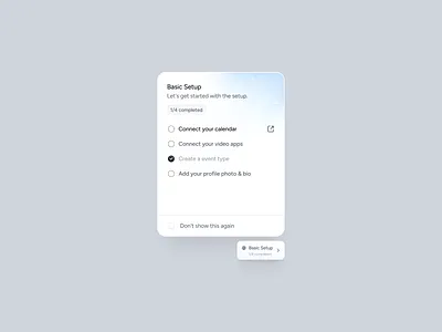 Basic Setup Onboarding Widget UI Design component design crm dashboard design onboarding checklist onboarding ui product design ryt brothers saas saas design scheduling setup guide ui ui components ui trends uiux user onboarding web app design widget widget design ycombinator