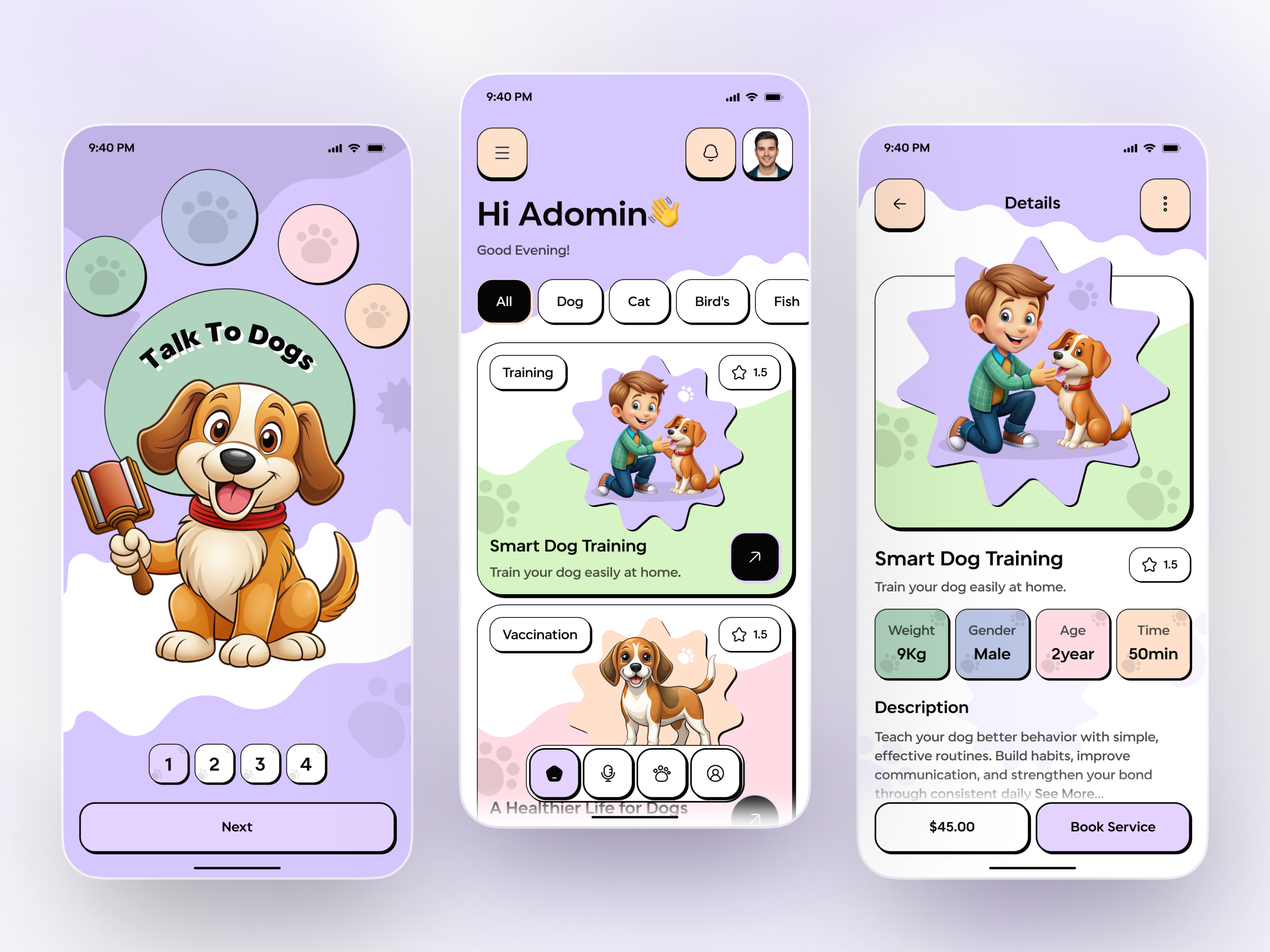 Example of Dog Training App UI – Playful Pet Care Mobile Design