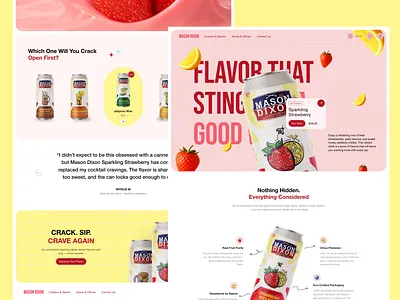 E-Commerce Landing Page - Mason Dixon Sparkling Beverage beverage branding carousel cleanui creative drink ecommerce figma hero landingpage productdesign productdisplay productpage testimonial ui uidesign uiux vibrant webdesign website