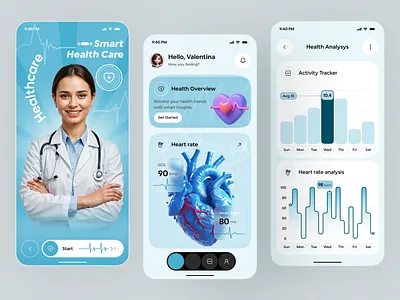 Health Monitoring Mobile App Design 3d app app redesign design ecg app figma design fitness app redesign health analytics health monitoring app redesign health tracker app redesign healthcare app redesign heart rate tracker medical app redesign redesign telehealth app redesign ui web wellness app redesign