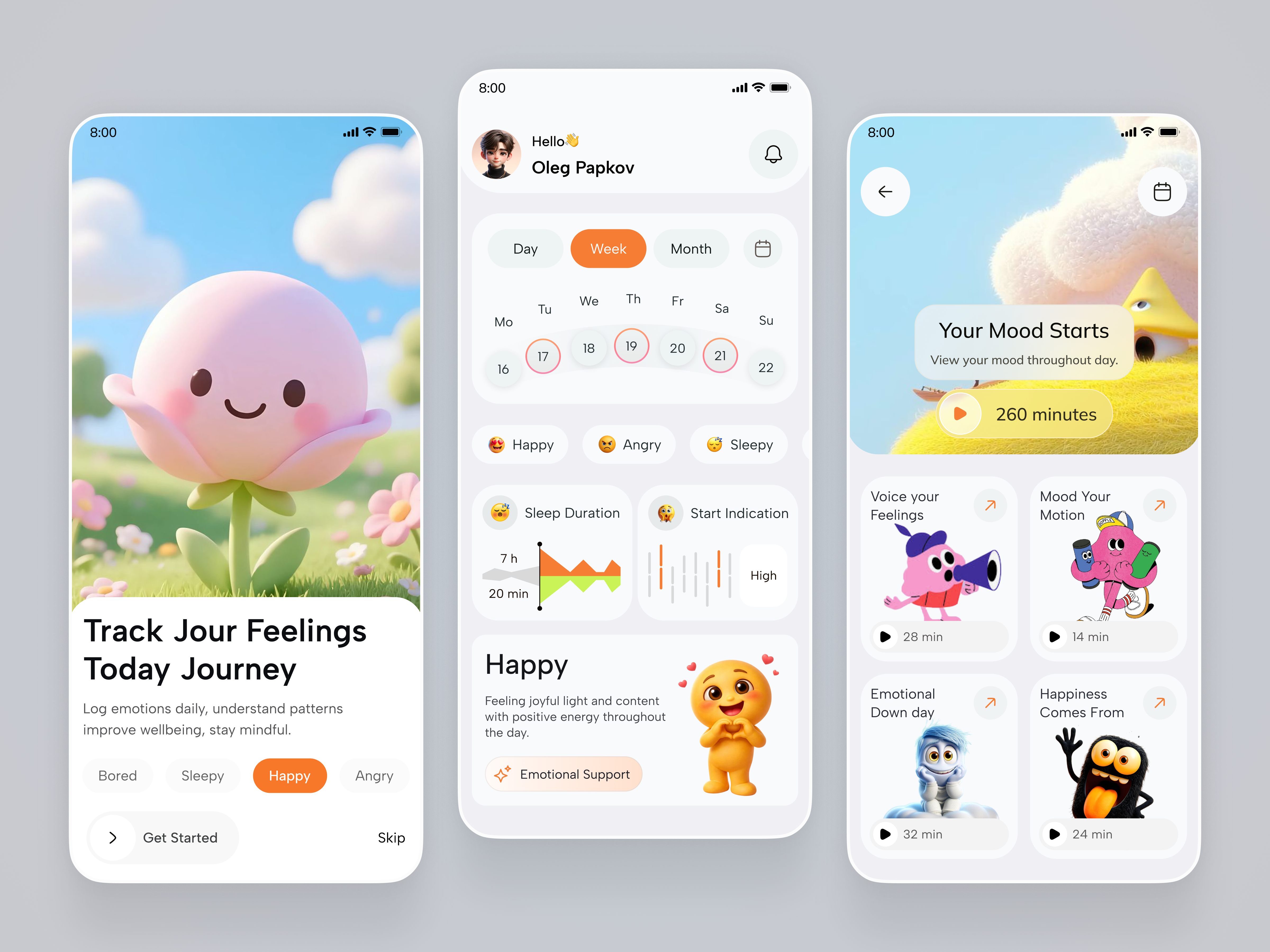 AI Mood Tracker App ai app ai ux app app design daily habits data visualization design emotion tracking health app healthtech ios app mental health mental wellness app mobile mobile app mood tracker soft ui ui wellness app