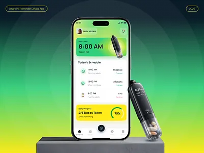Smart Pill Reminder System: Bridging Hardware and Digital Health ai capsule design digital health hardware health health care medicine pill remainder product design remainder system smart remainder ui ui design ux uxdesign