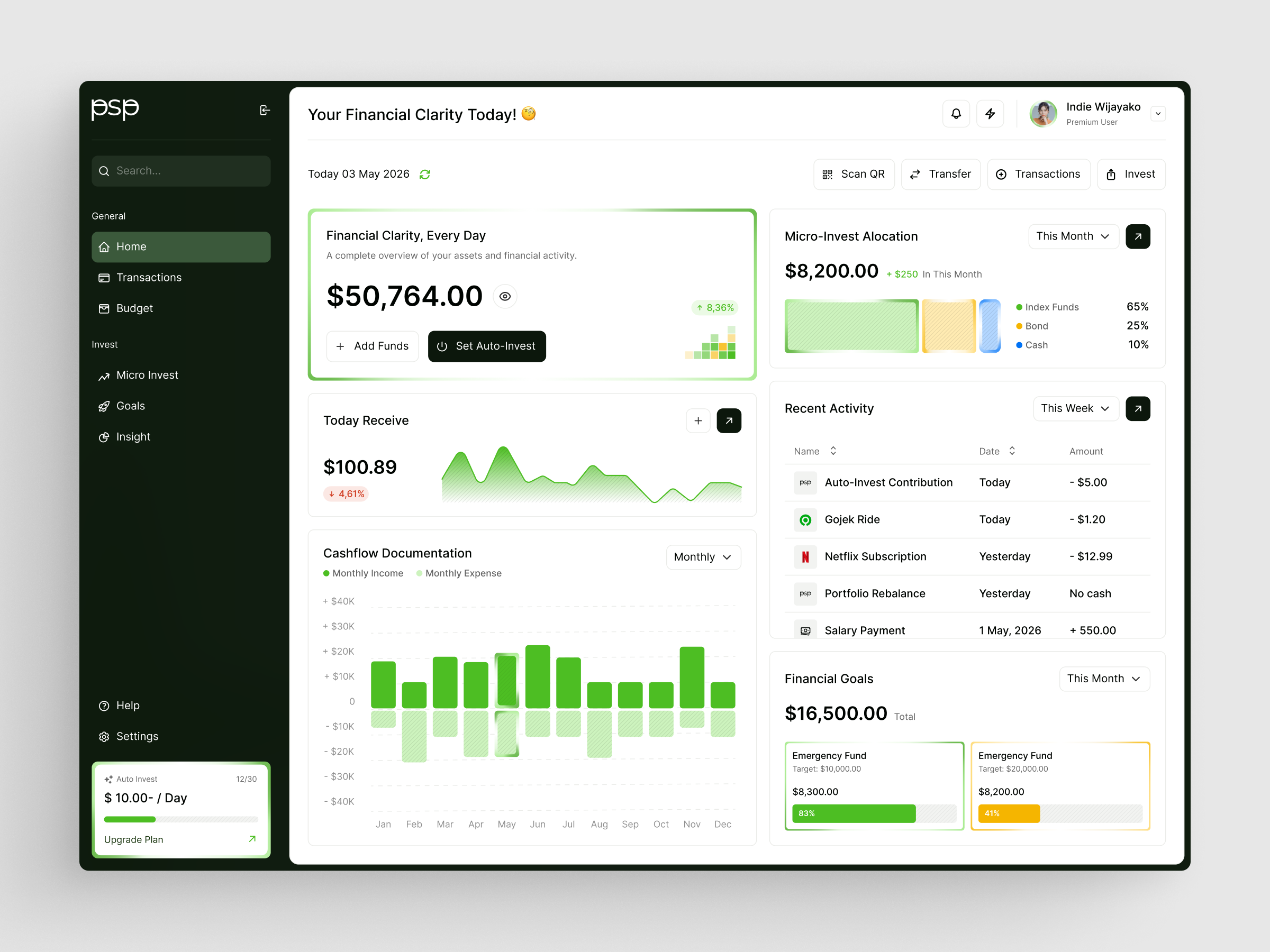 Example of PSP - Personal Finance SaaS Dashboard